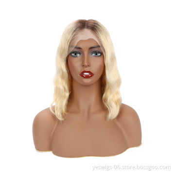 Cheap Wigs Wholesale Ombre Short Bob Cut 1b 613 Blonde HD Lace Frontal Wig Real Mink Peruvian Human Virgin Hair Wig Bob Style